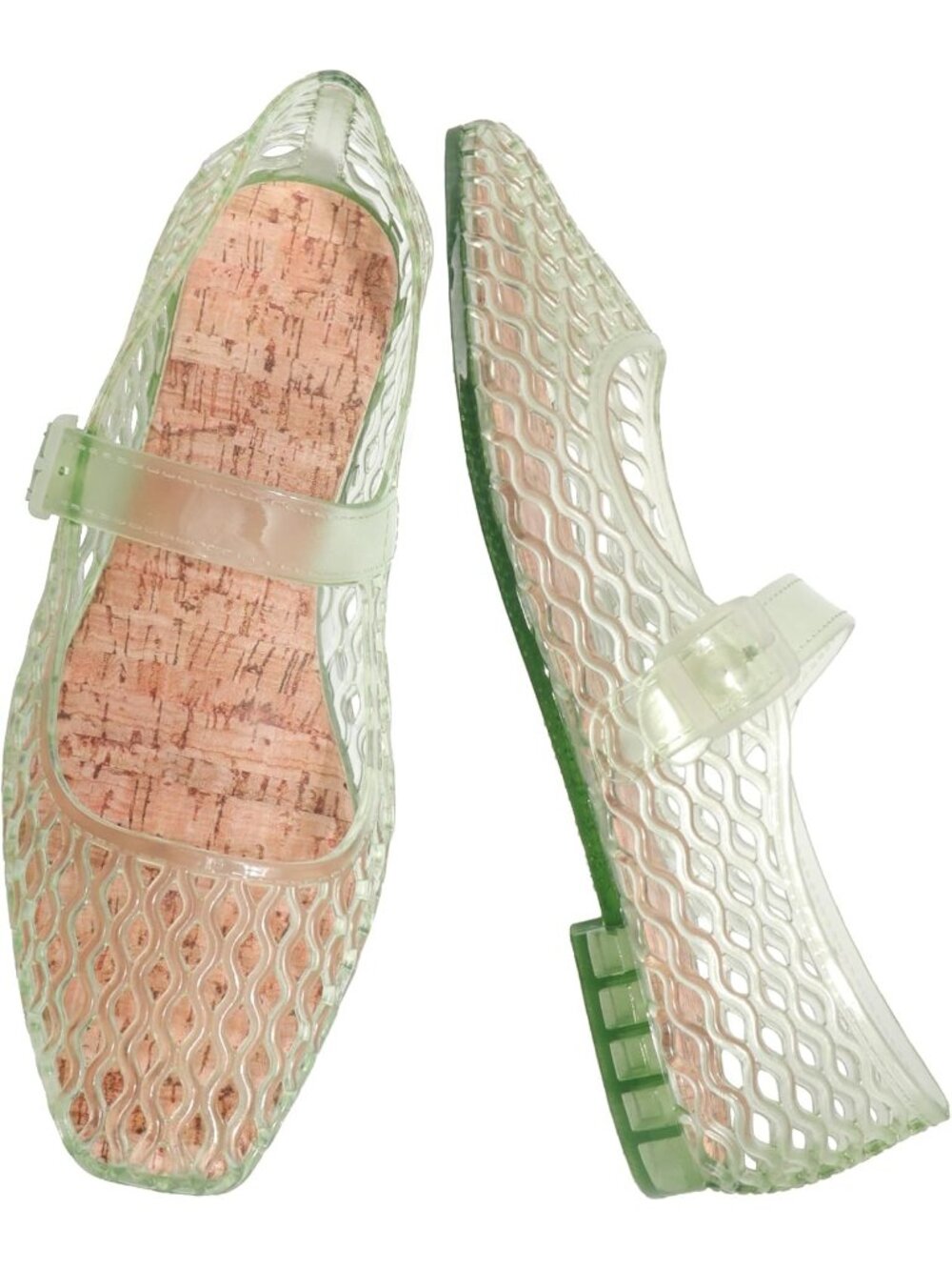 Women's Green Comfortable Ballet Buckle Strap Mesh Clear Beach Flats Sandals